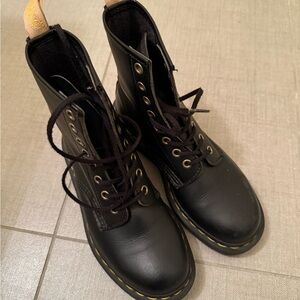 Dr. Martens Black Ankle Boots with Gold Accents